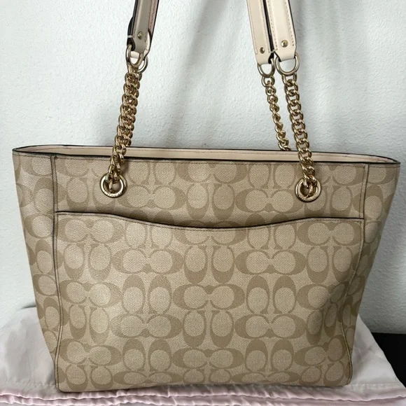 COACH Signature Ava Chain Tote Leather Handbag Shoulder Bag - Picture 6 of 15